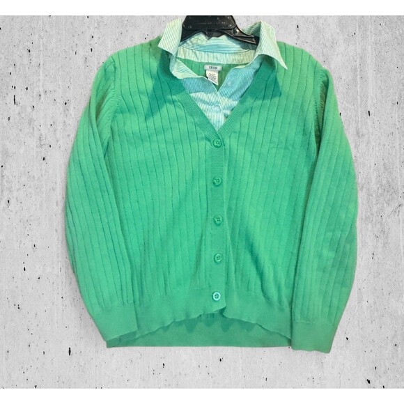 Izod Womens Green Button Down Collared Sweater Size Xl - Picture 1 of 11